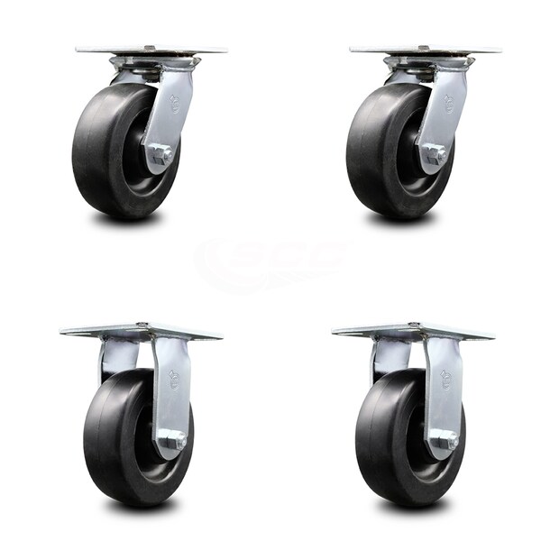 6 Inch Polyolefin Caster Set with Roller Bearings 2 Swivel 2 Rigid SCC